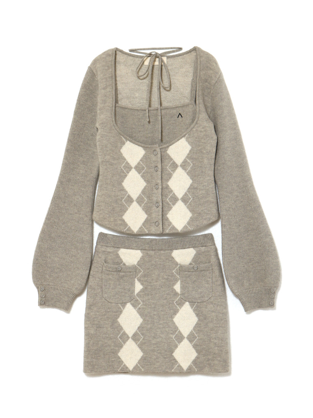 Argyle ribbon knit set up