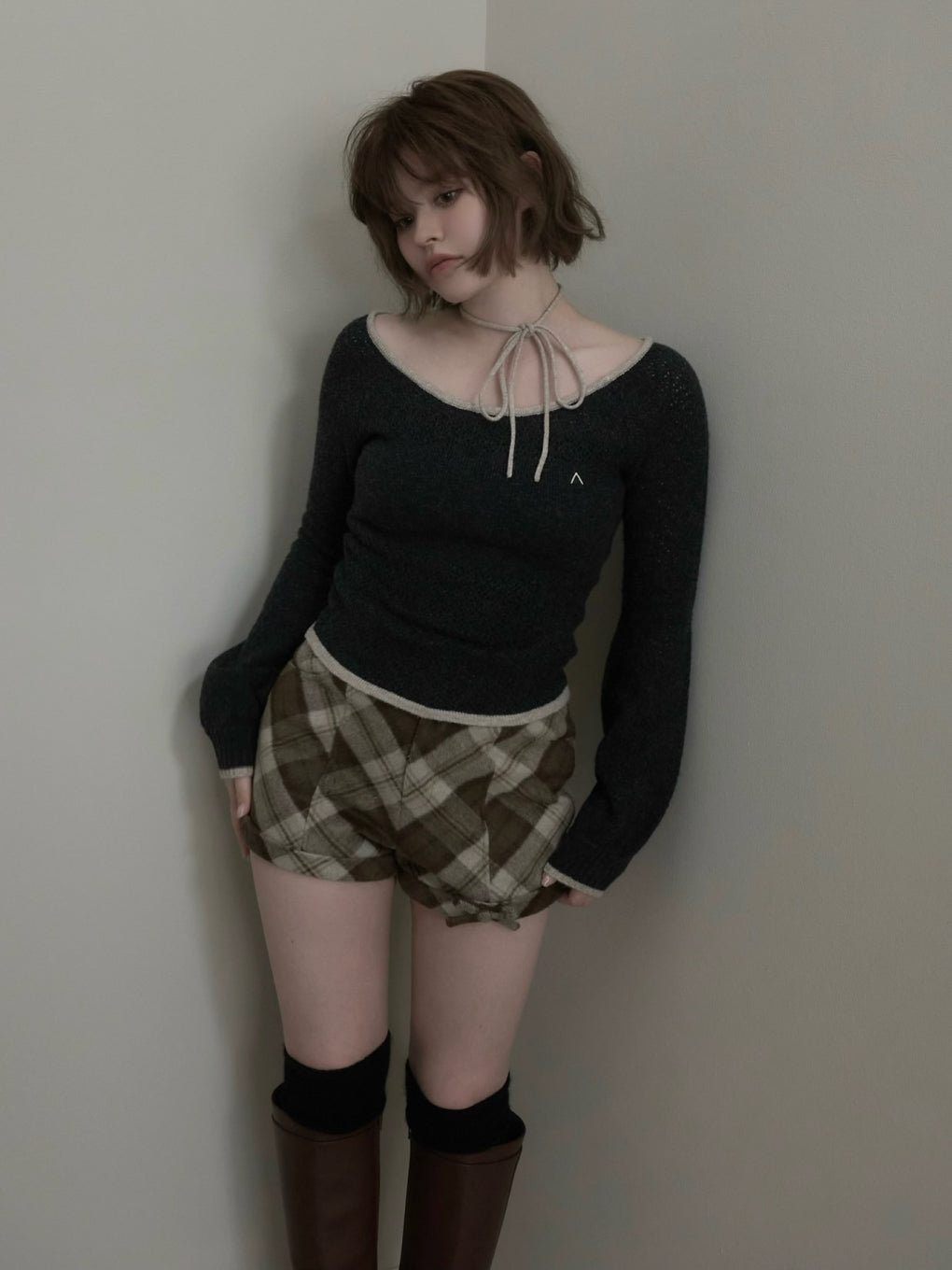 Ribbon check mini pants