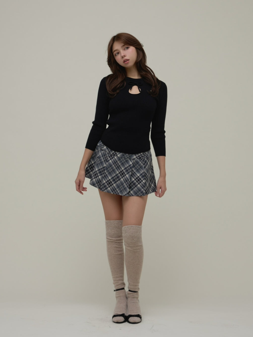 Coco check mini pleats skirt