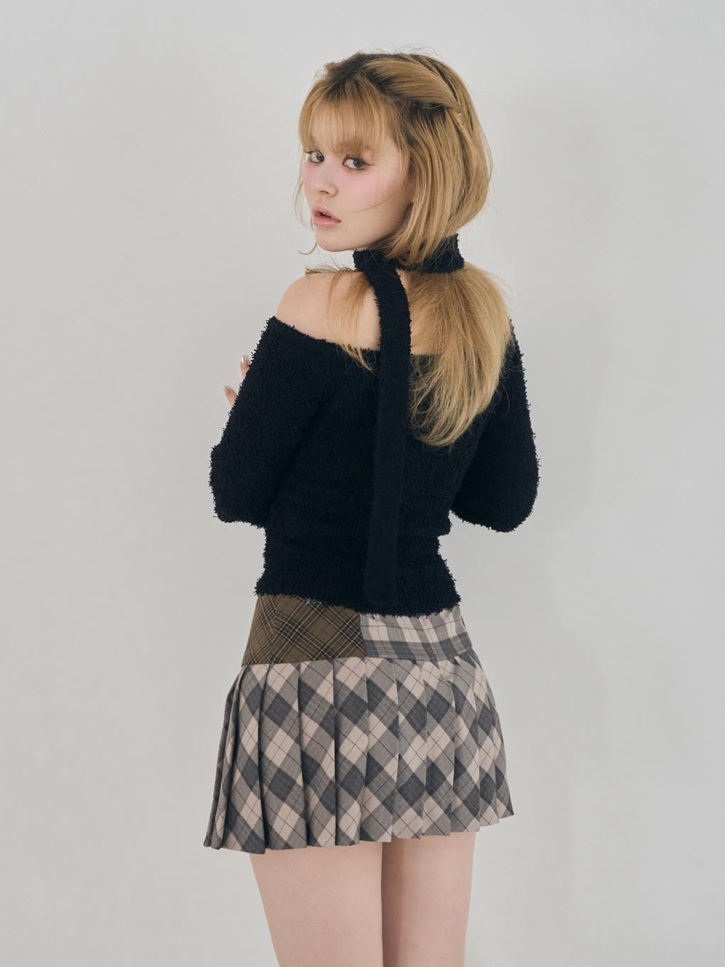 Coco check pleats skirt