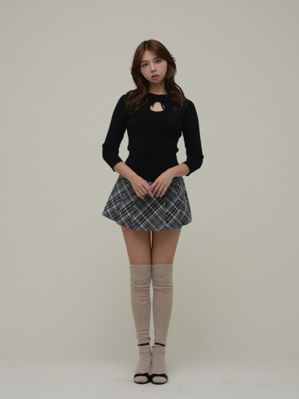 Coco check mini pleats skirt