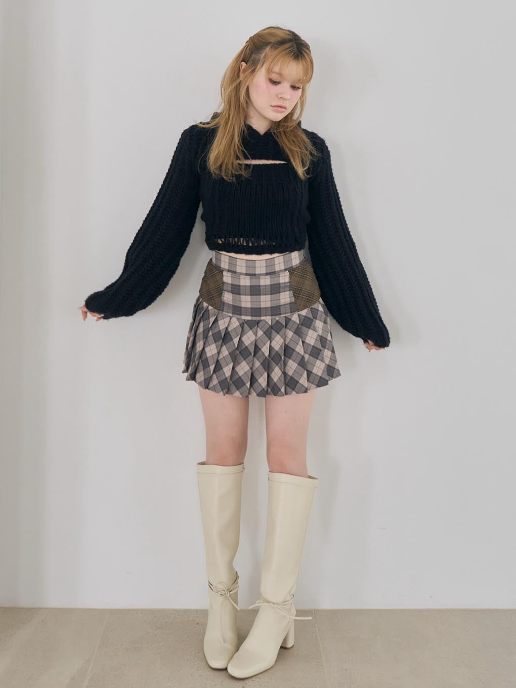 Coco check pleats skirt