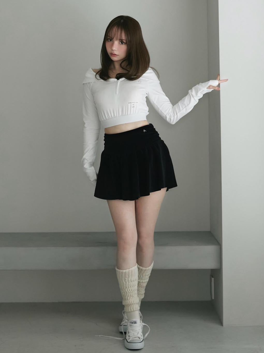 Silky velor mini skirt