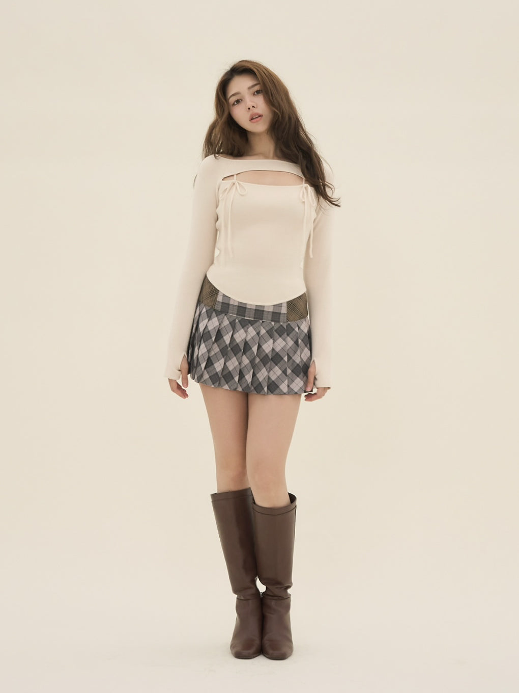 Coco check pleats skirt