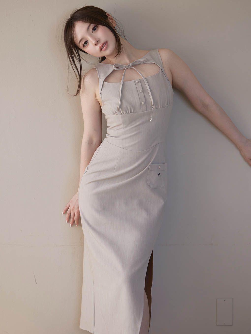 Navi ribbon long dress