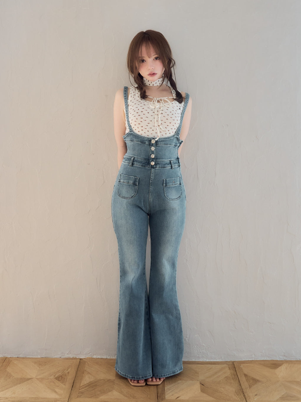 ANDMARY】Heart hip denim allinone