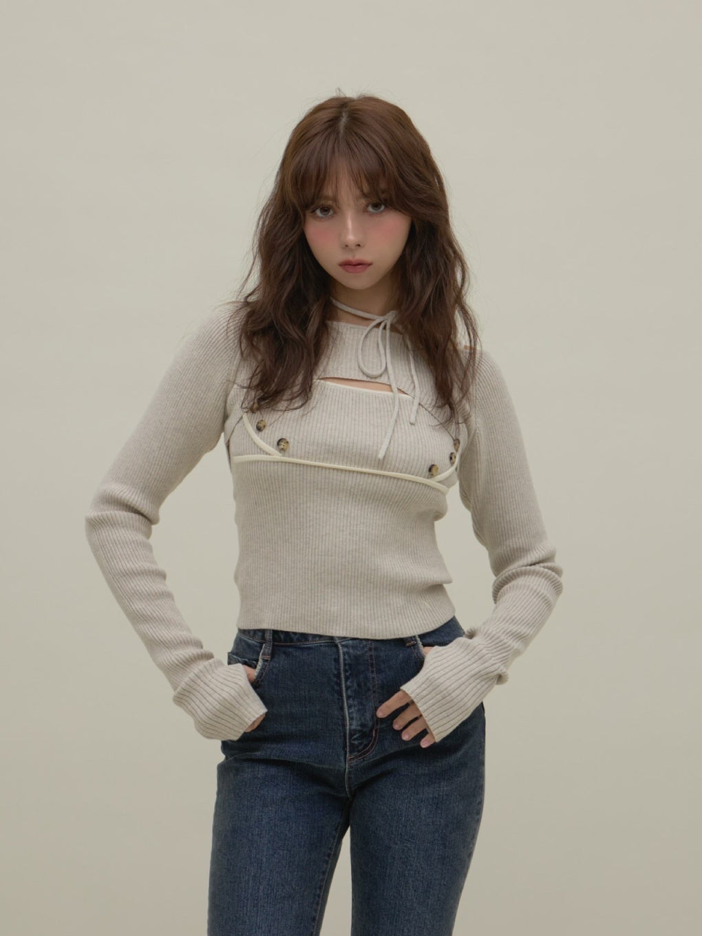 Elf button knit tops