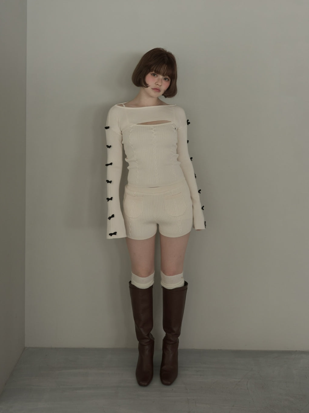 andmary Chole ribbon kint セットアップ ANDMARY】Chloe ribbon knit tops