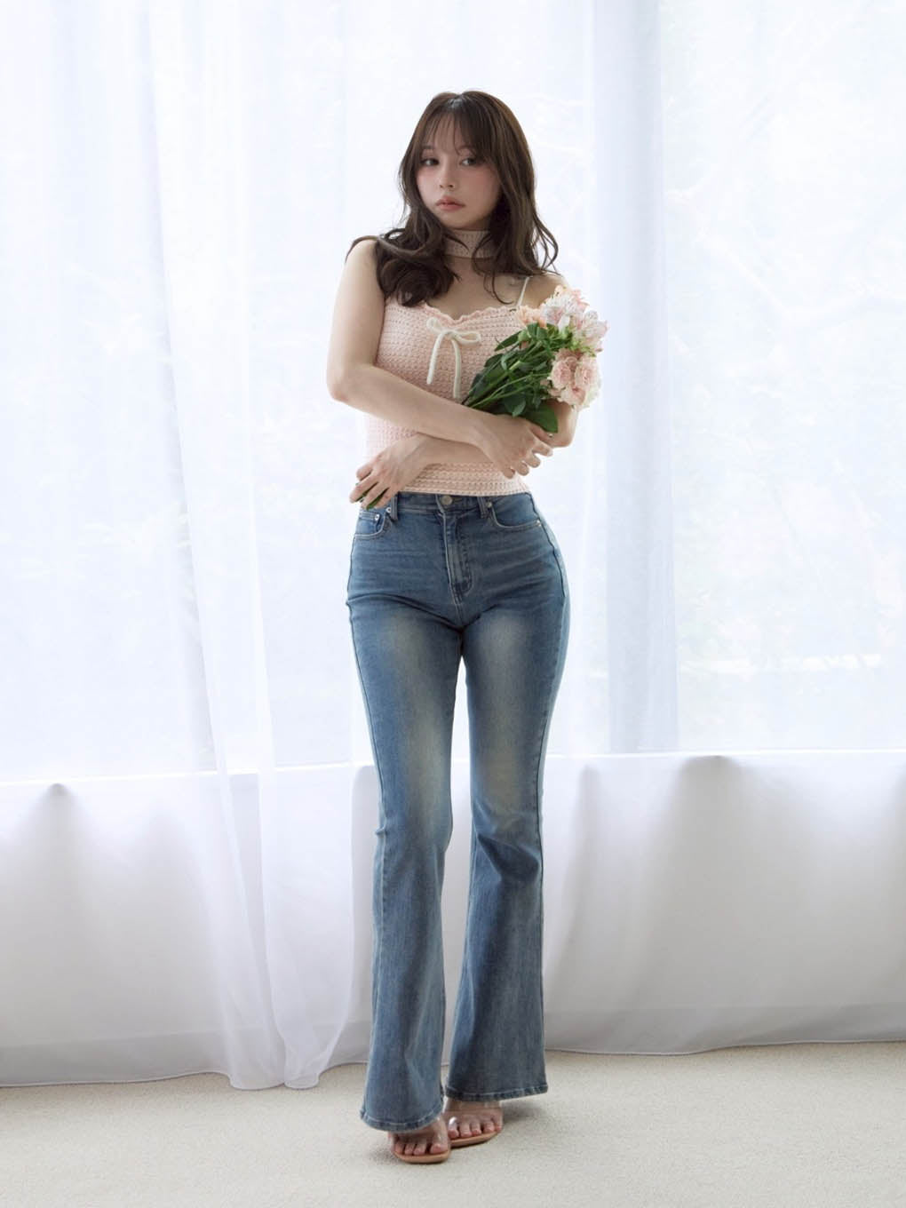 Lacey ribbon heart hip denim