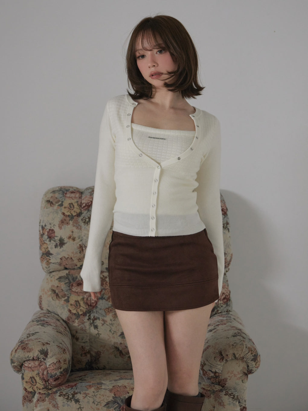 Waffle cardigan set tops