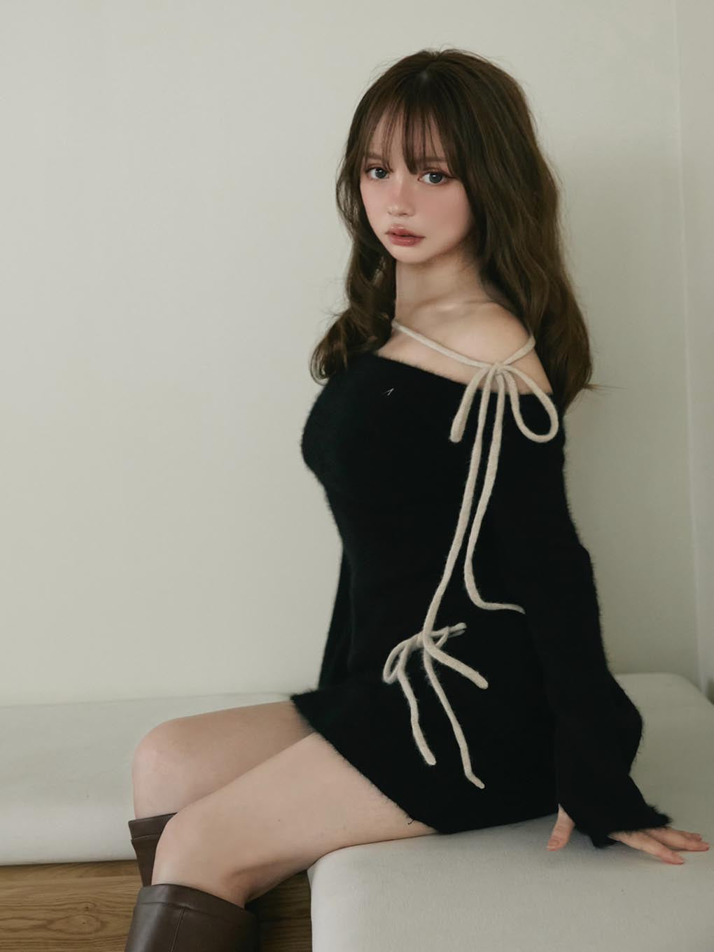 ANDMARY】Furry racoon knit set up 