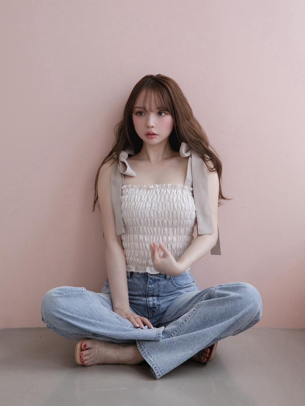 ANDMARY】Ribbon hip denim