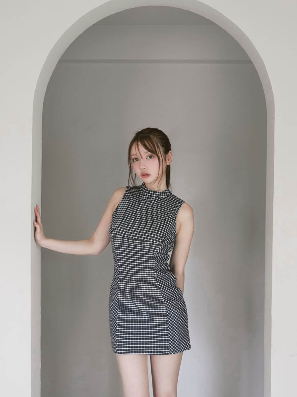 Natalie check mini dress