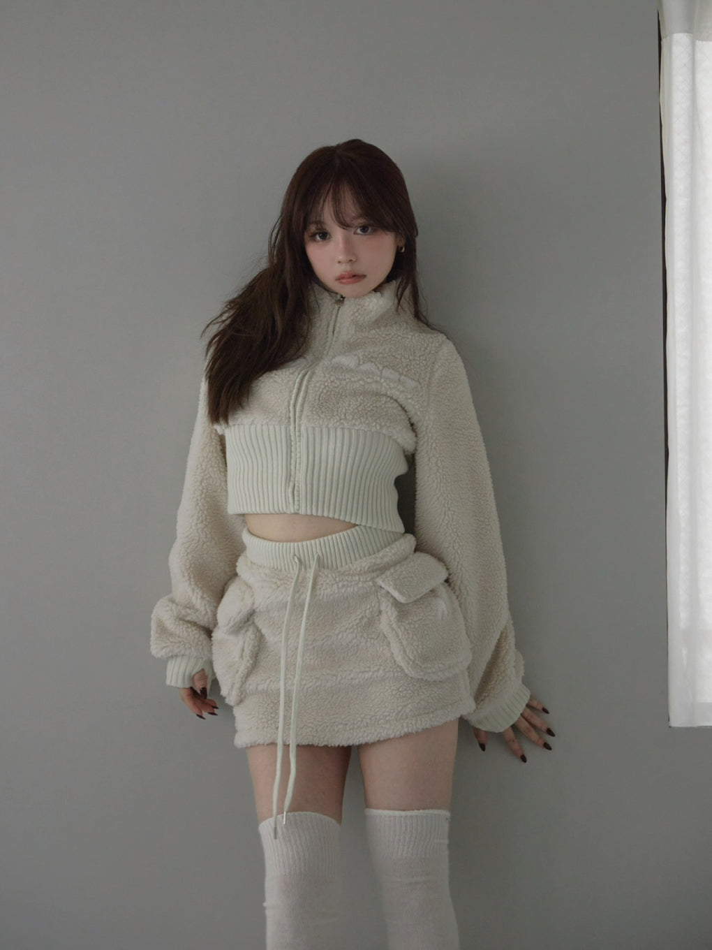 ANDMARY】Fluffy zip up jacket
