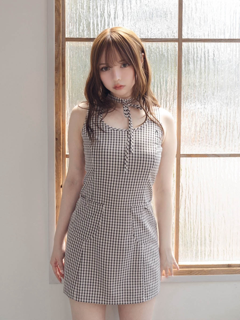 andmary Natalie check mini dress Beigeファッション