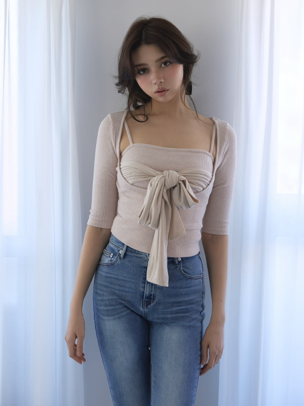 トップス ANDMARY Tina ribbon tops M ANDMARY】Tina ribbon tops