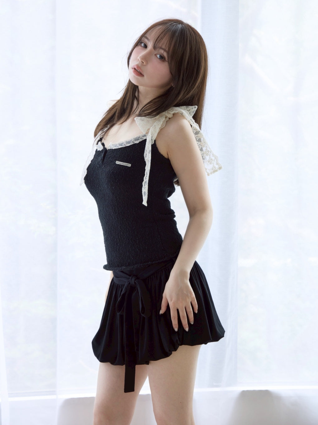 アイボリーCotton ribbon tank andmary ANDMARY】Cotton ribbon tank
