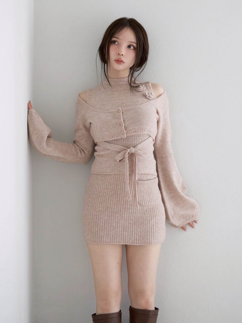 ANDMARY】Flower knit set up 