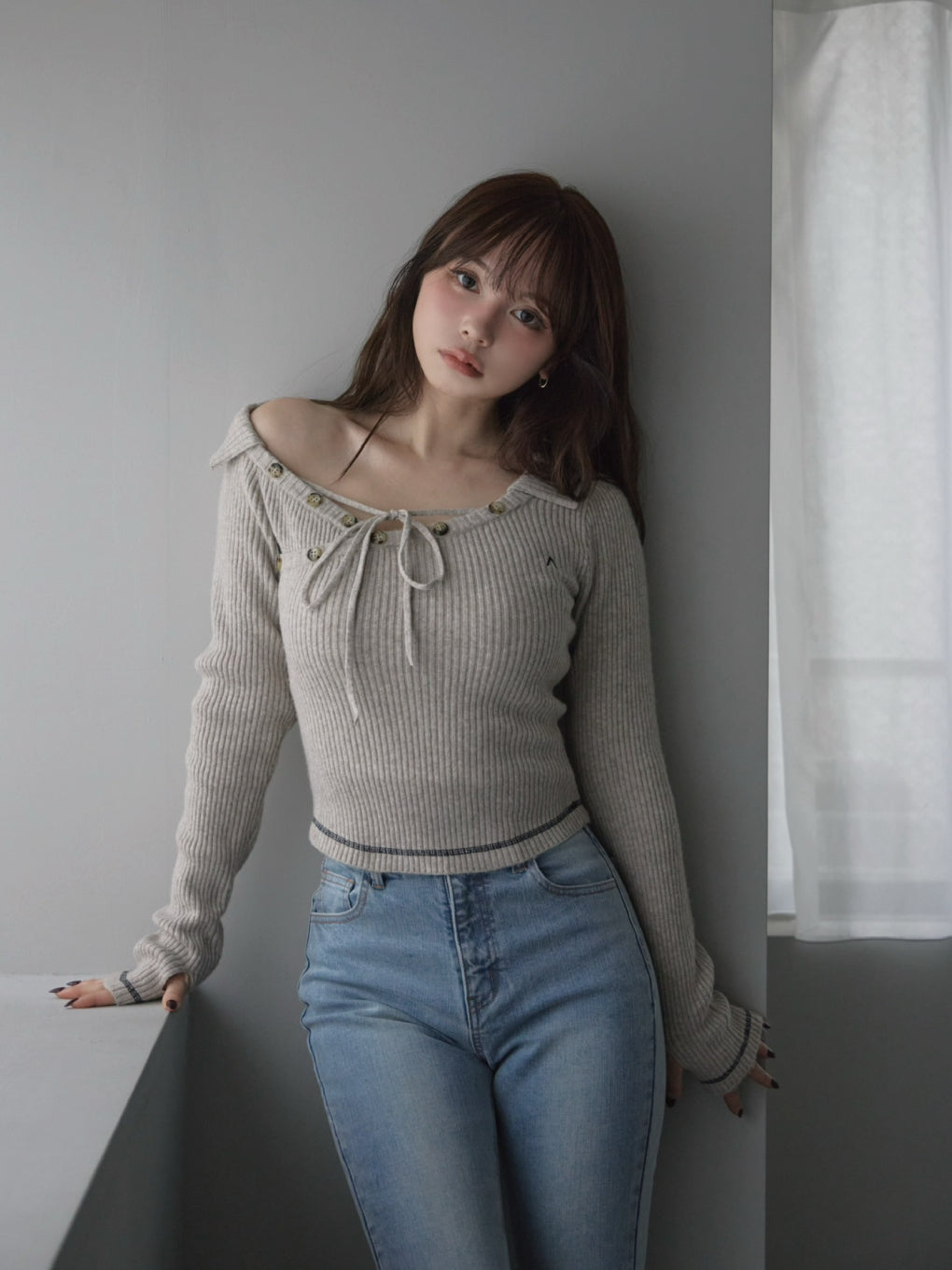 ANDMARY】Anita button knit tops