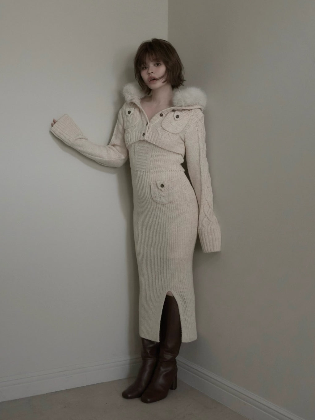 ワンピース Nara hood set dress ivory andmary ANDMARY】Nara hood set dress