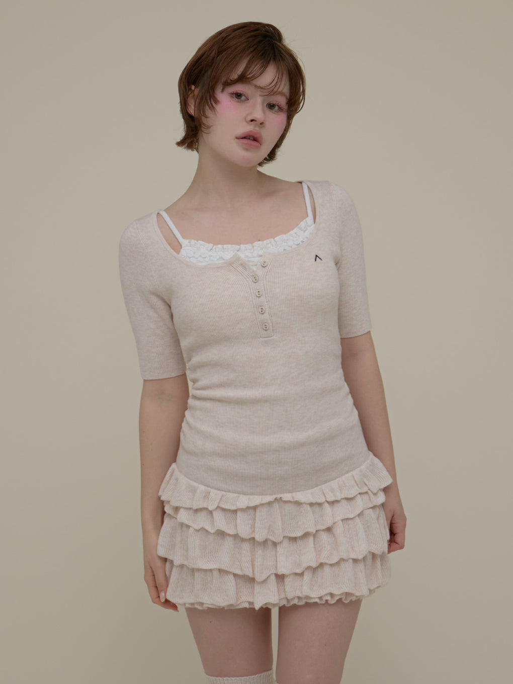 ANDMARY】Cyndi frill knit mini dress