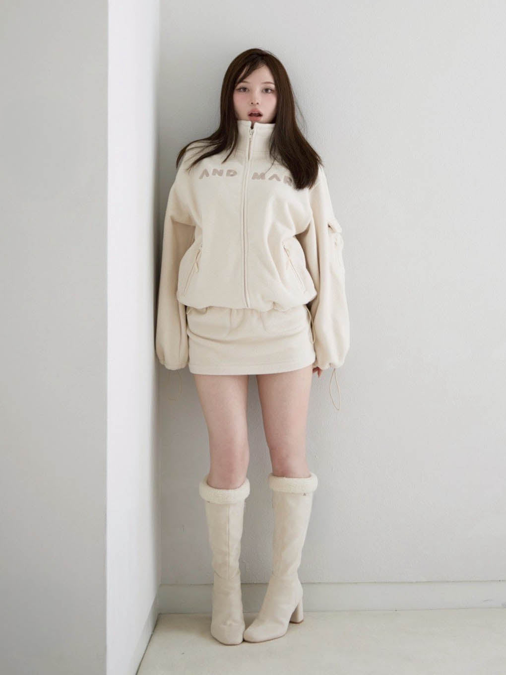 andmary♡ Mary logo fleece jacket & skirt 