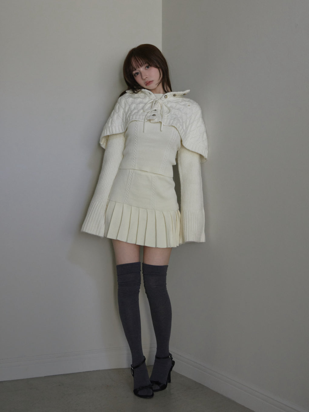 ANDMARY】Snow cape knit set up