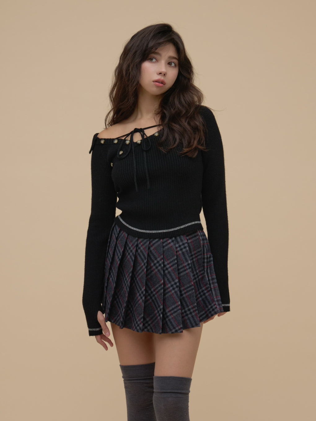 Monica check pleats mini skirt