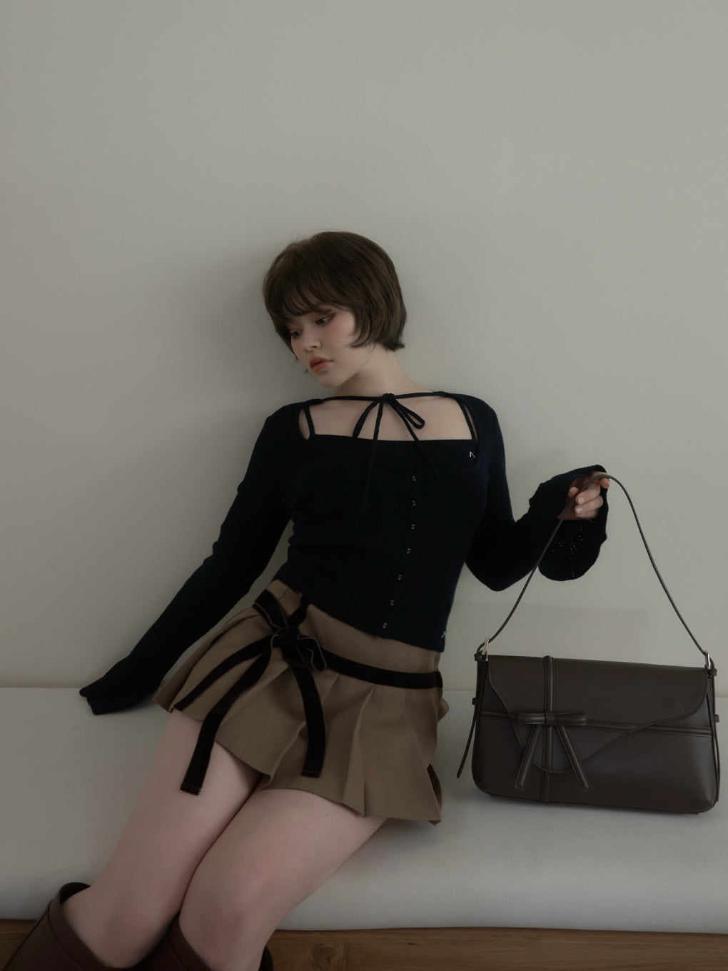 Valentine ribbon leather bag