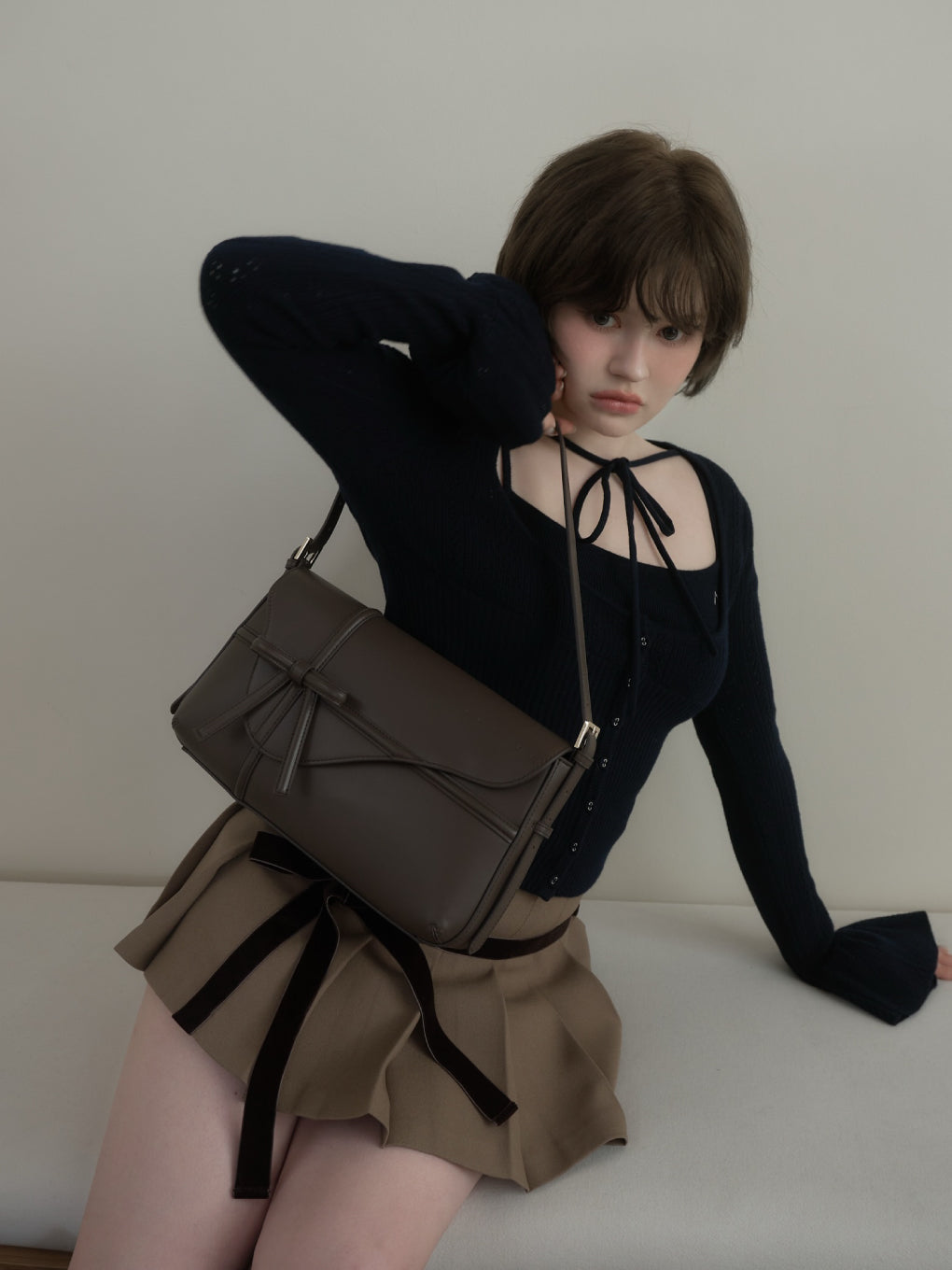 Valentine ribbon leather bag