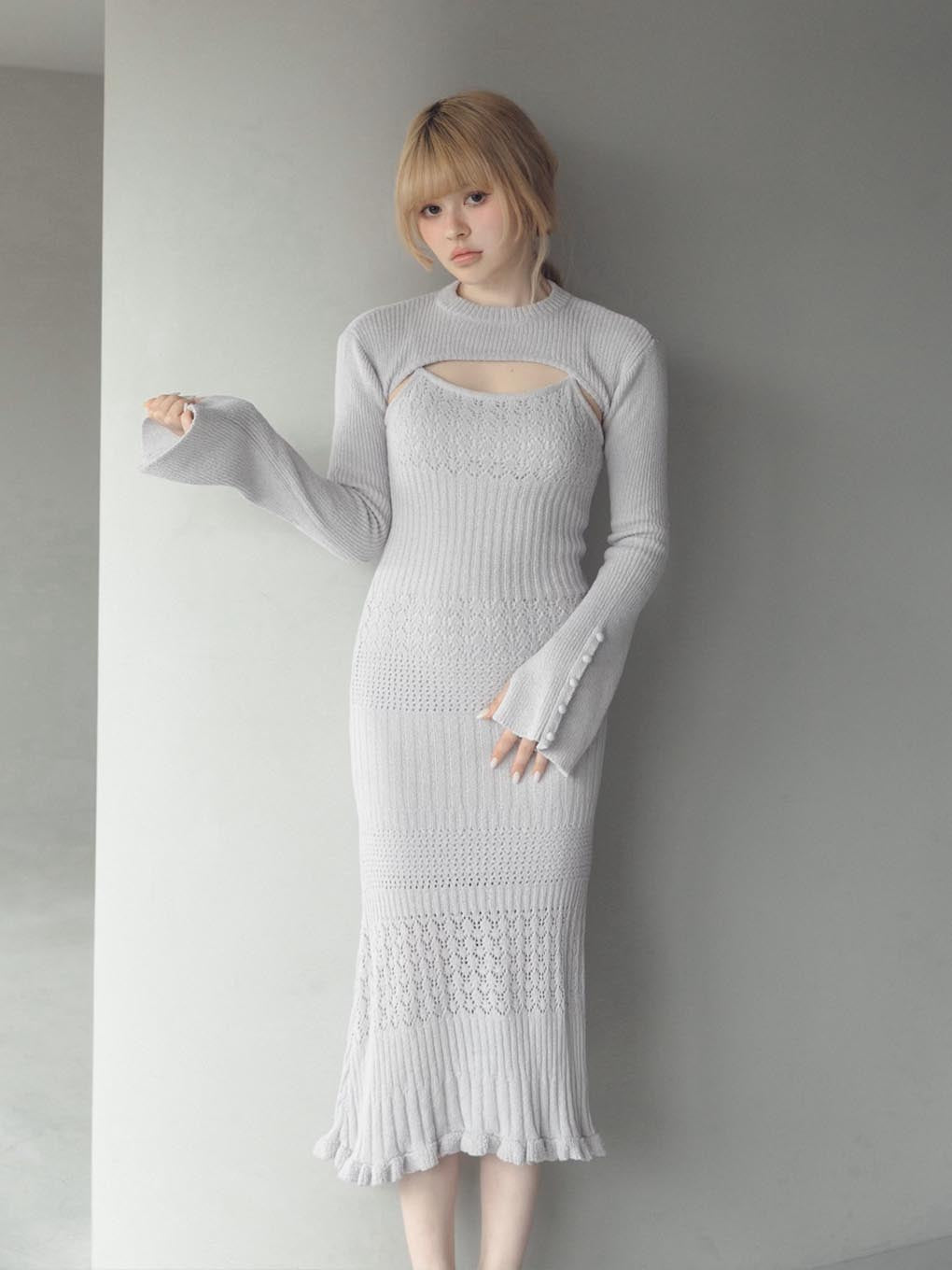 Celeste Crochet Dress in Brown/White