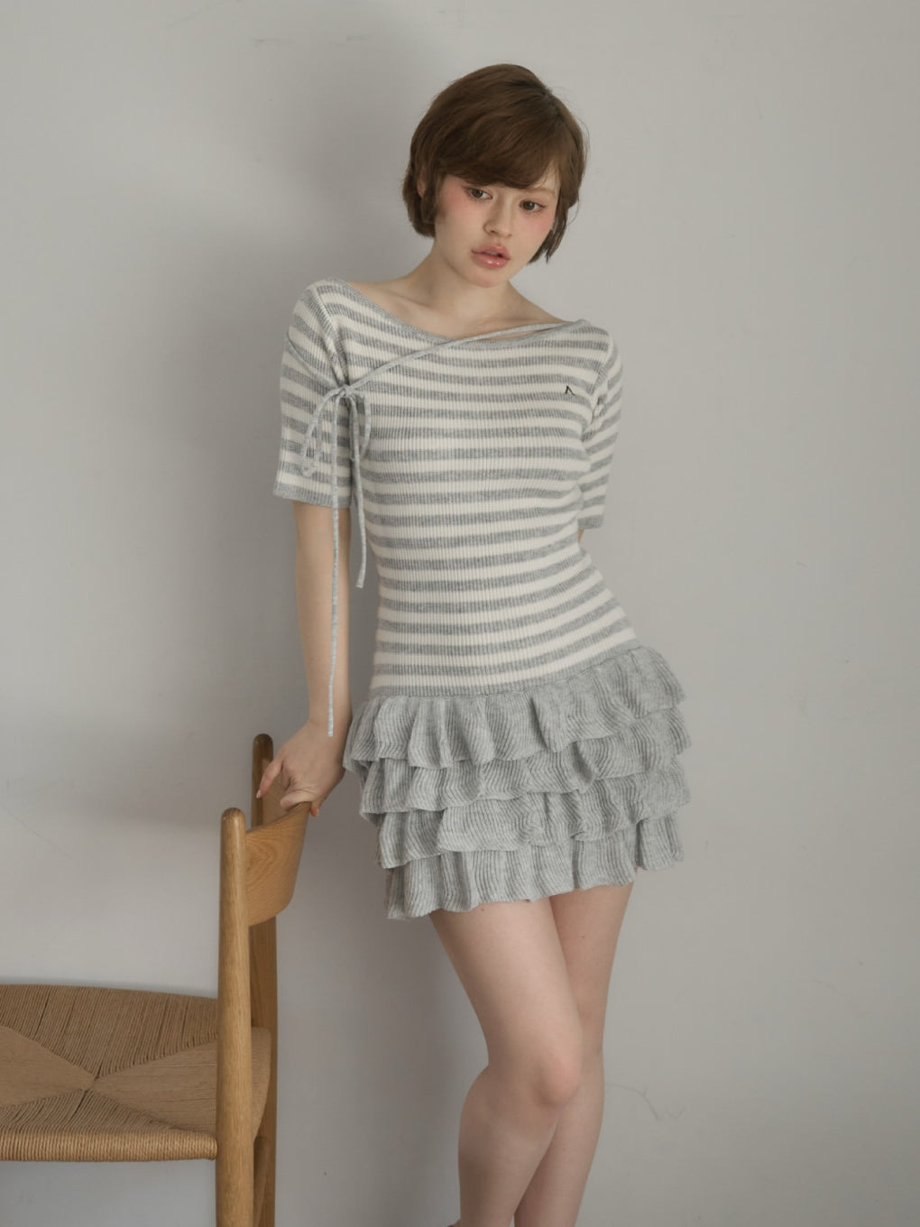 Rachel knit frill mini dress