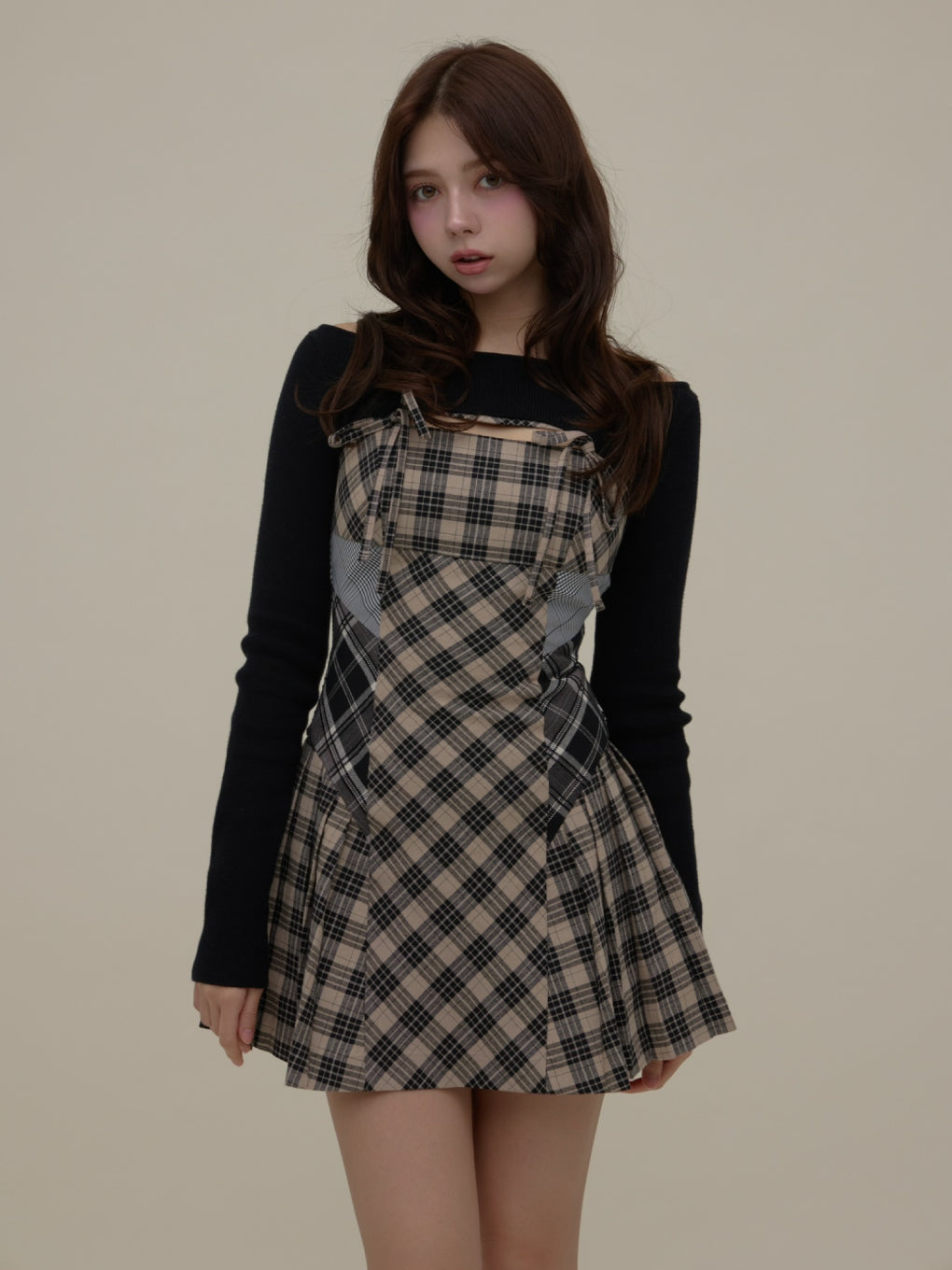 Nadia check pleats mini dress