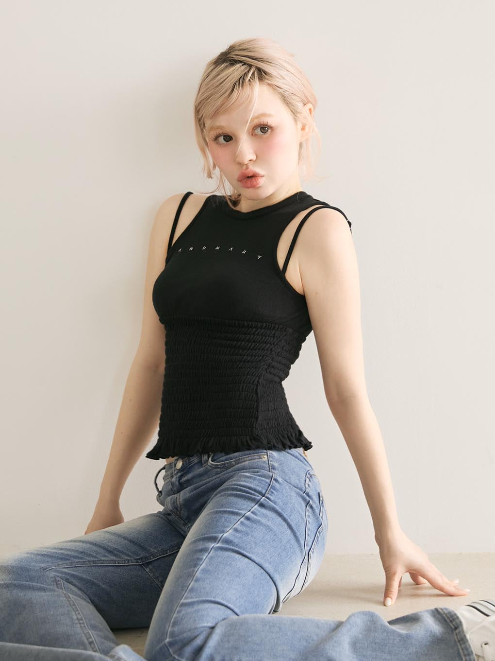 Ami shirring logo tops