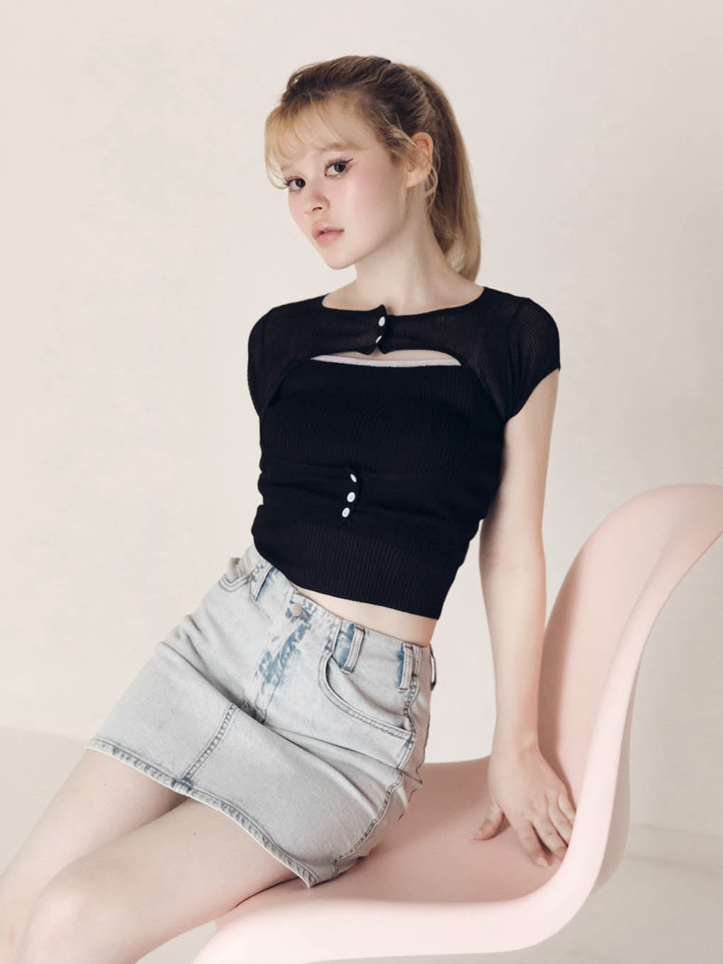 Elf button knit tops