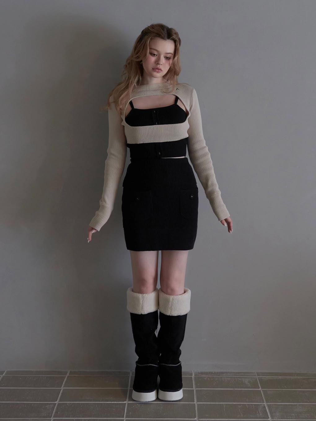 レディースANDMARY Emily knit set \u0026mini skirt ブラック