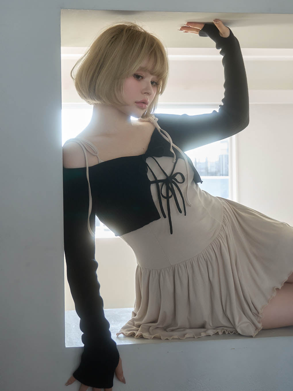 Nei knit set flare dress