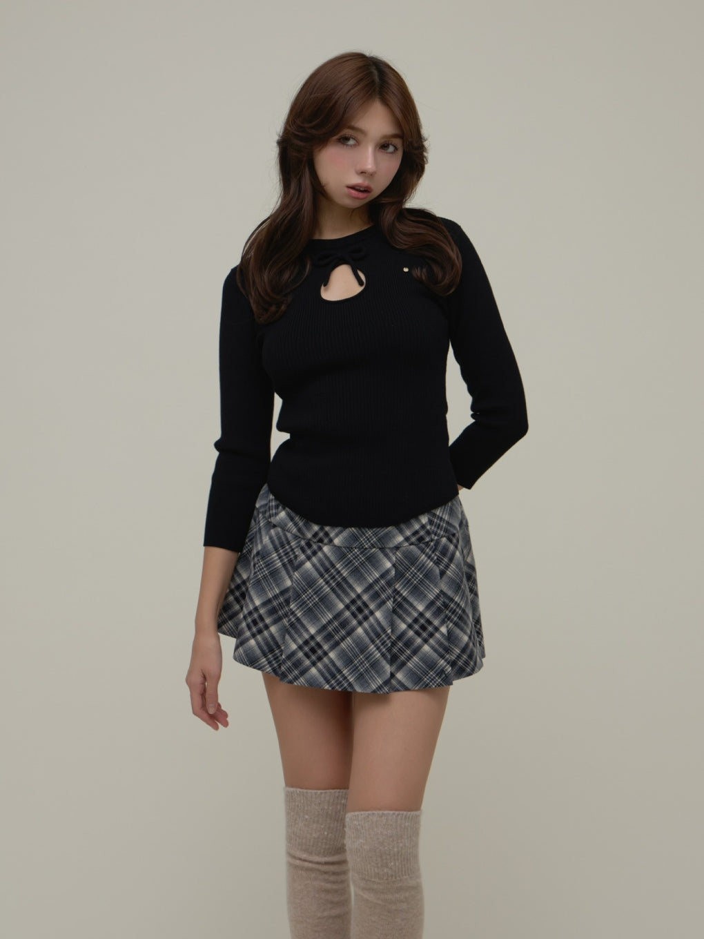 Coco check mini pleats skirt