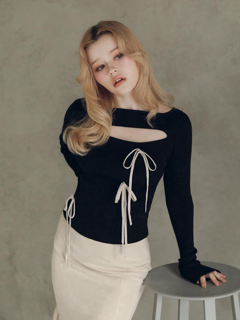 Ribbon silk knit tops