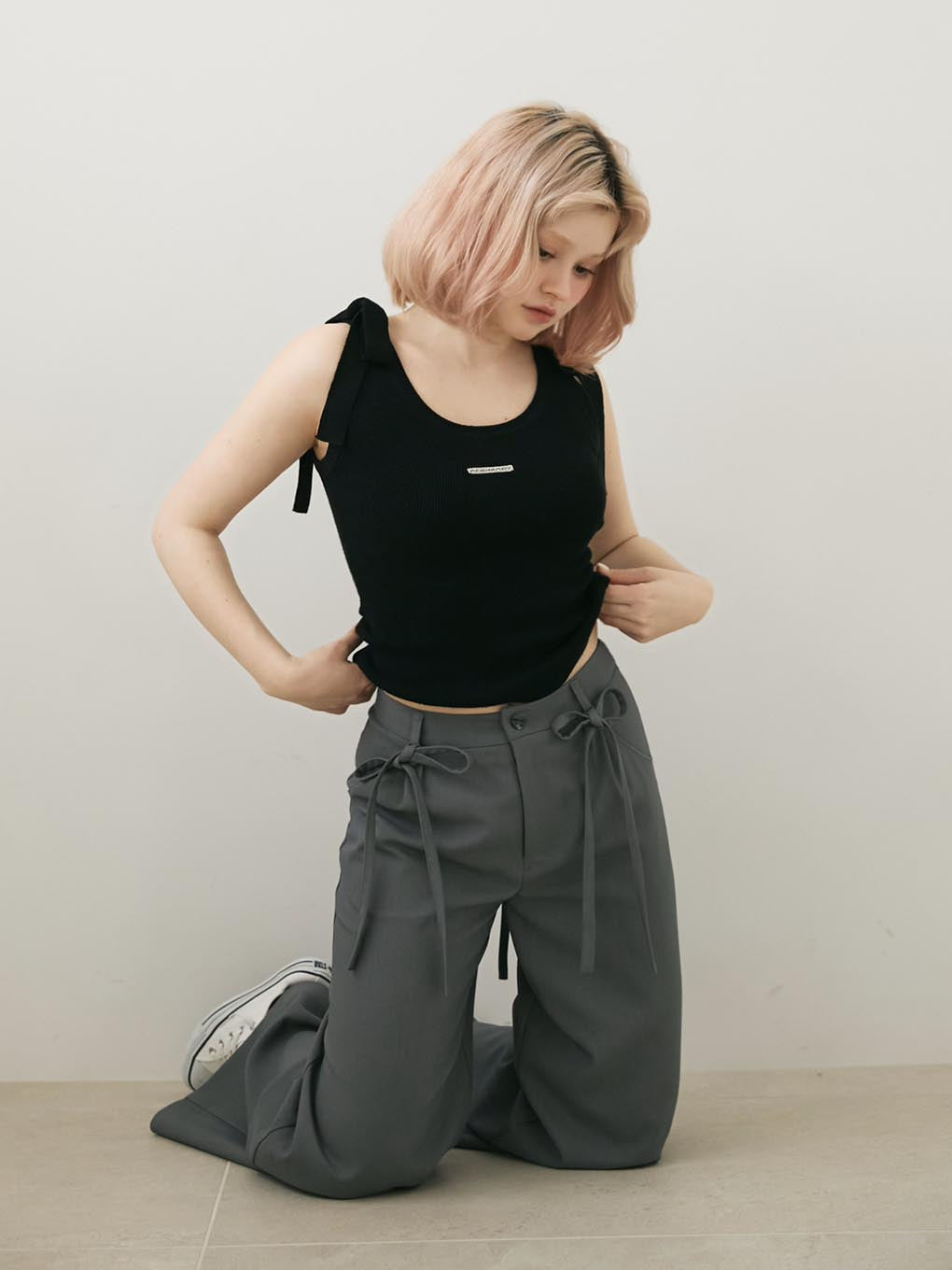ANDMARY】Loose ribbon slacks