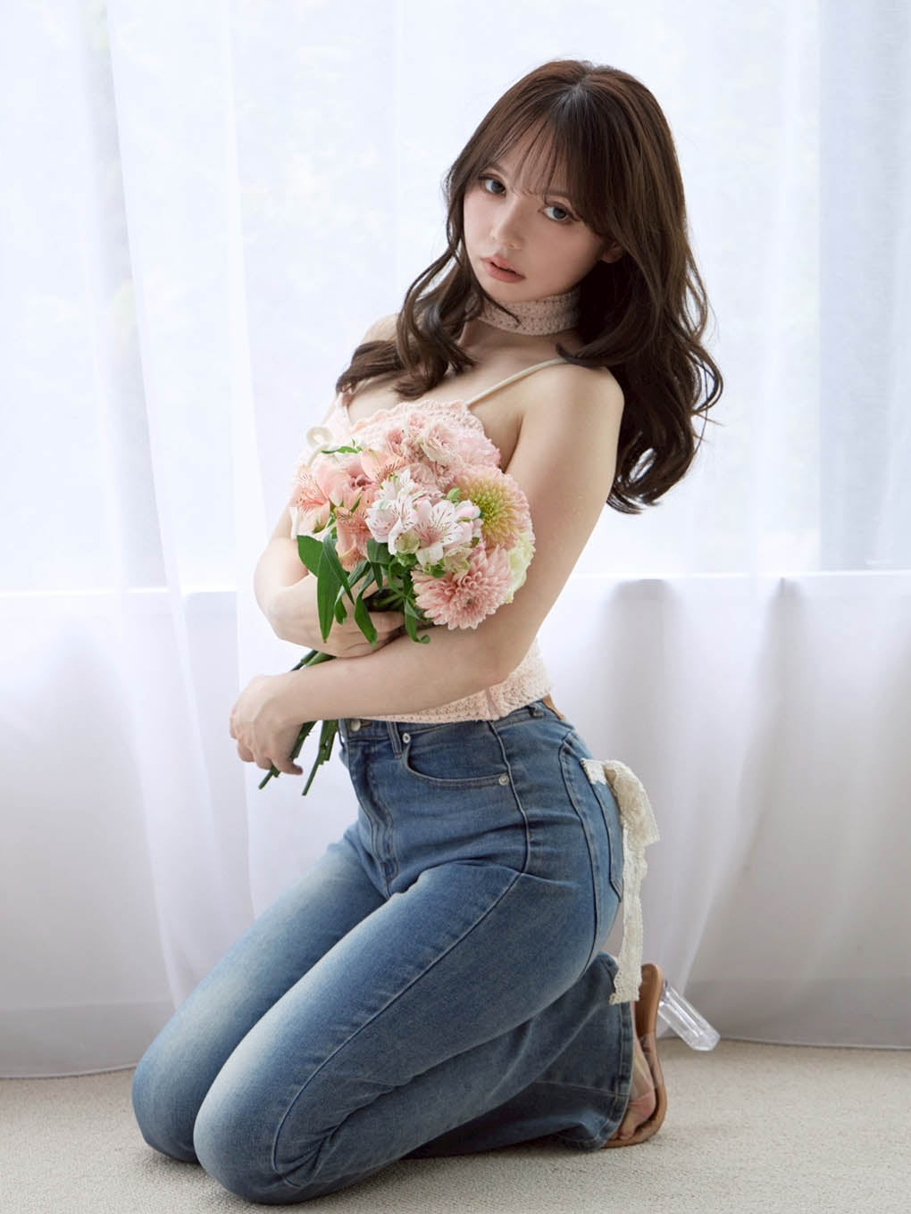 Lacey ribbon heart hip denim