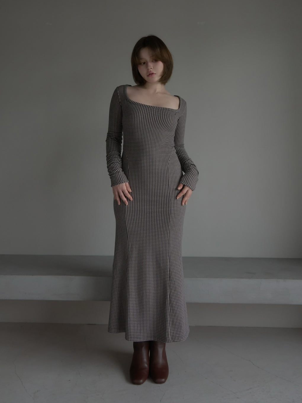 Anju check long dress