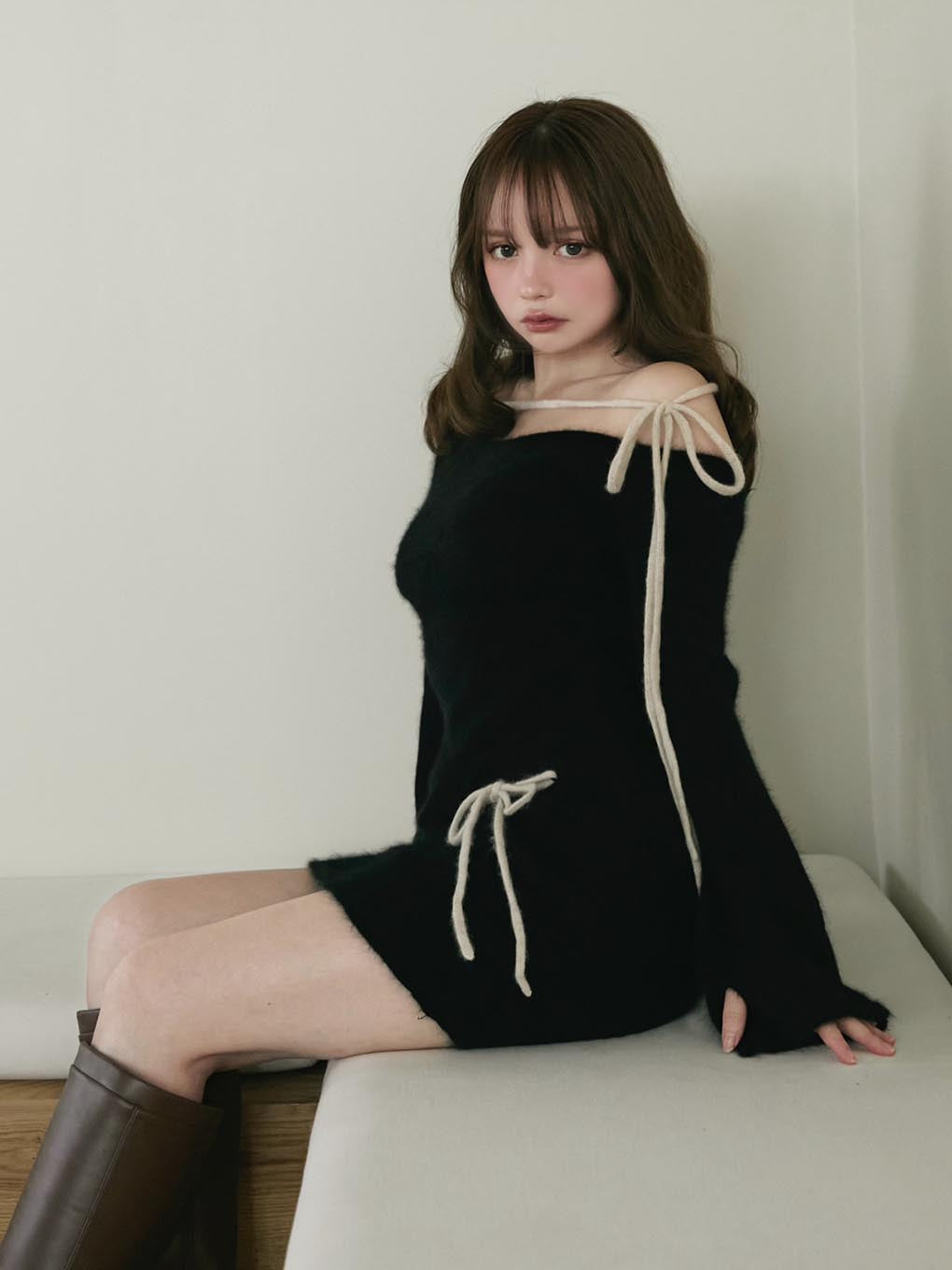 Furry racoon knit set up