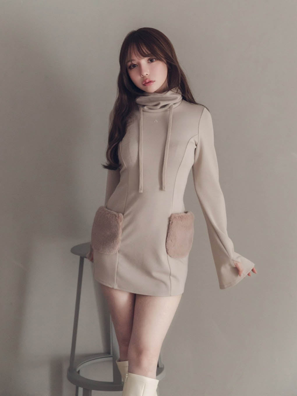 Fur pocket mini dress