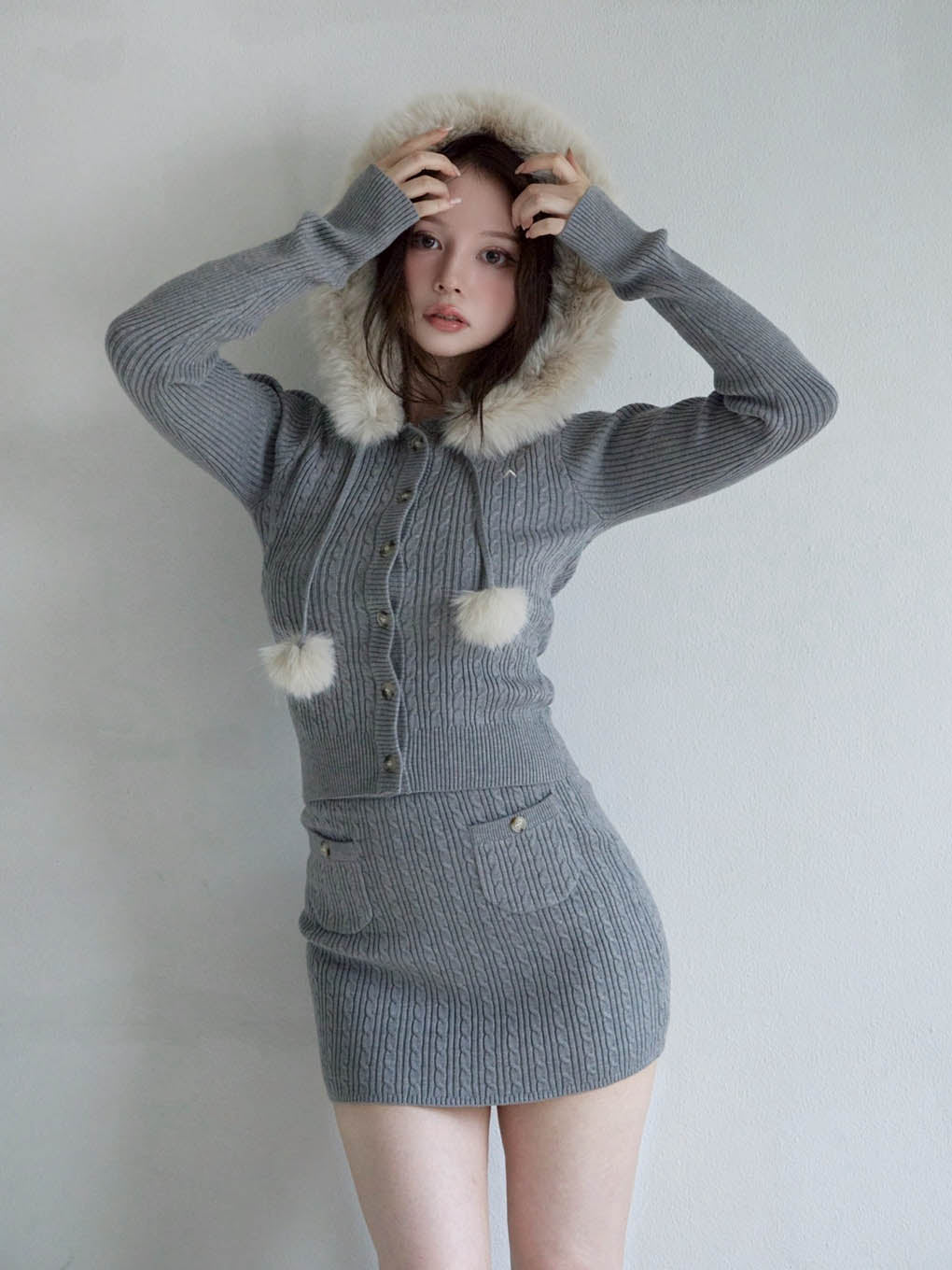 Reo fur knit set up