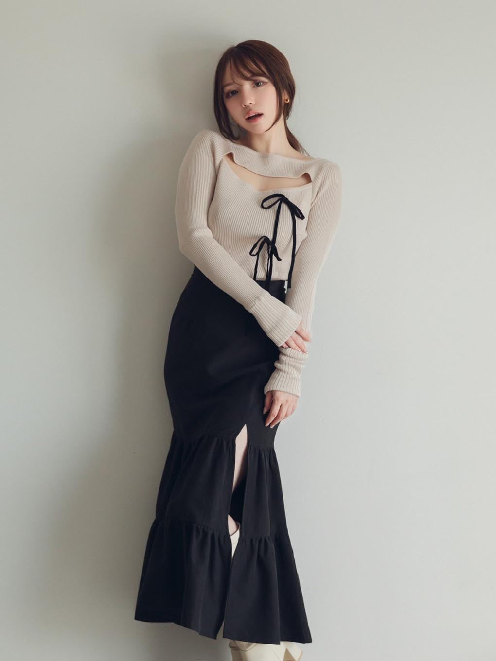 Ribbon silk knit tops