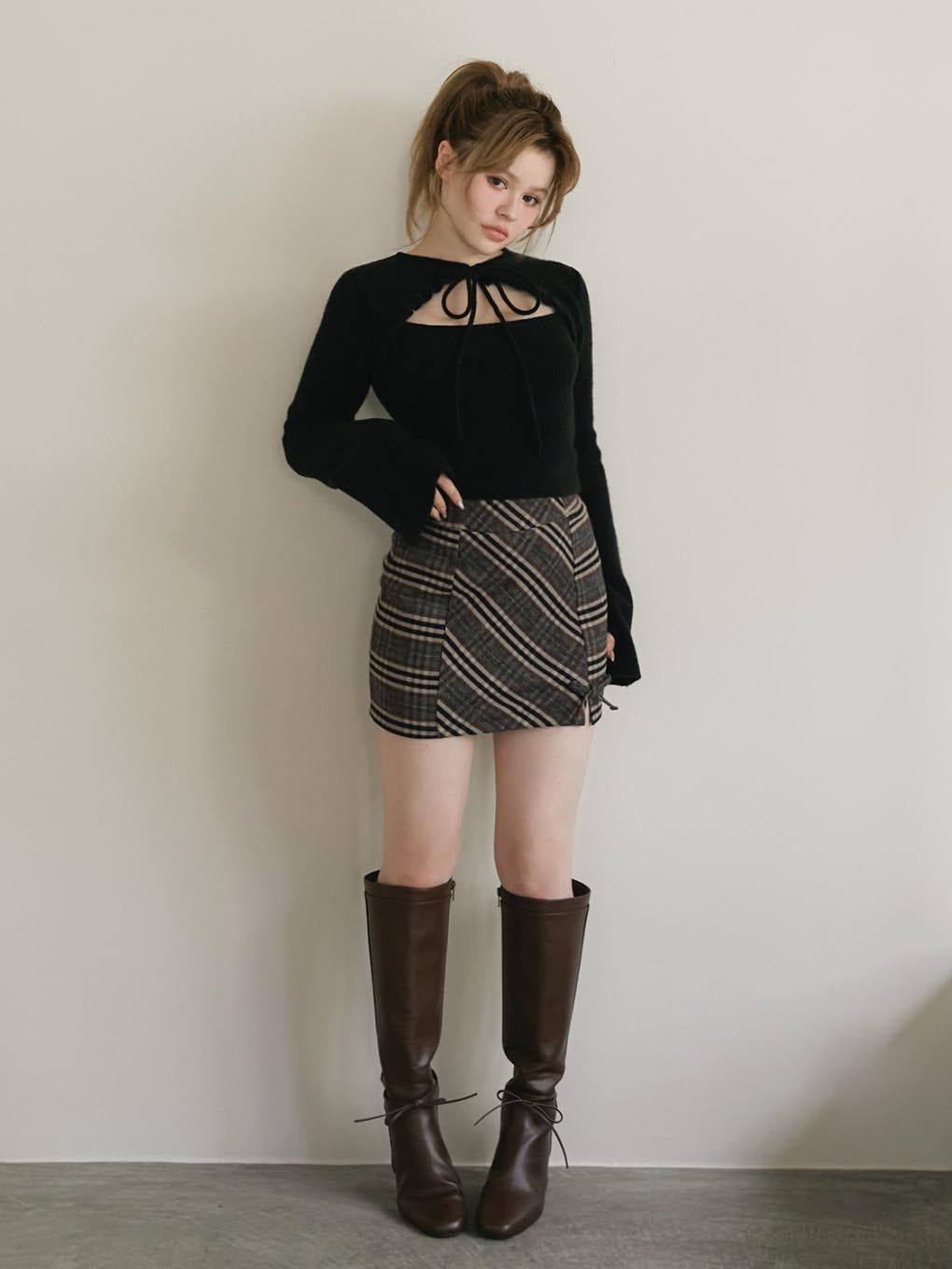 Monica check mini skirt