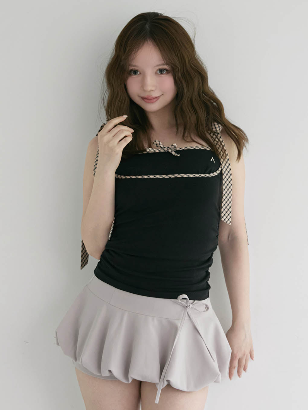 Alice check ribbon tops