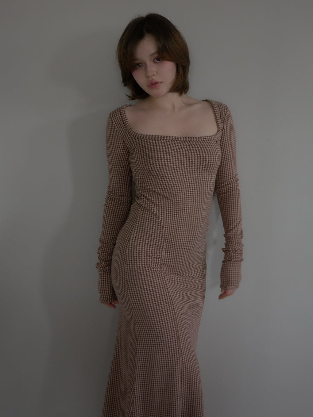 Anju check long dress