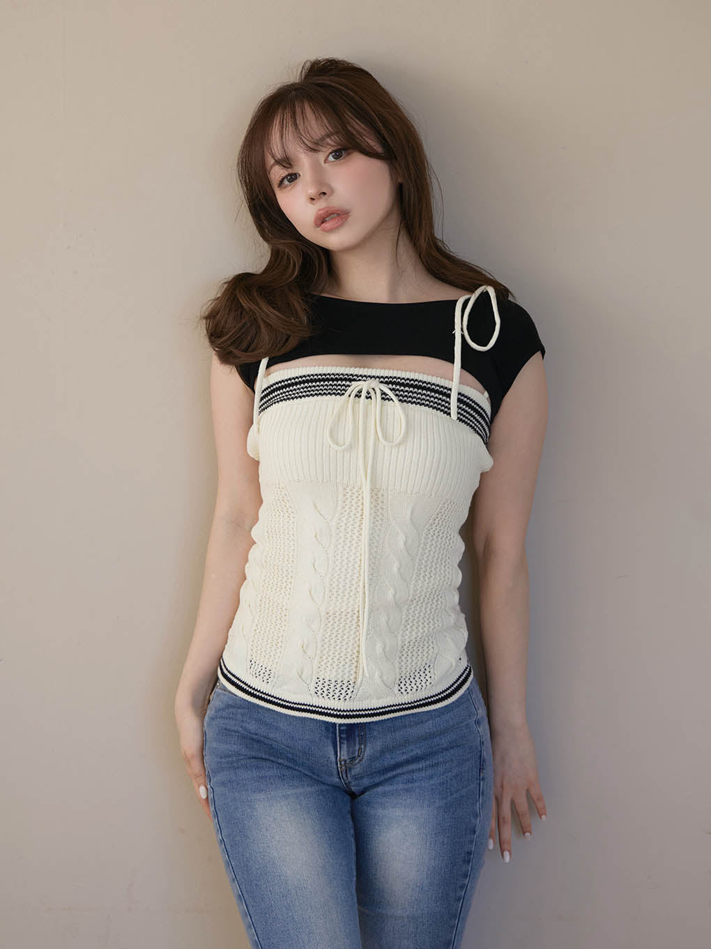 Kitty cable knit tops